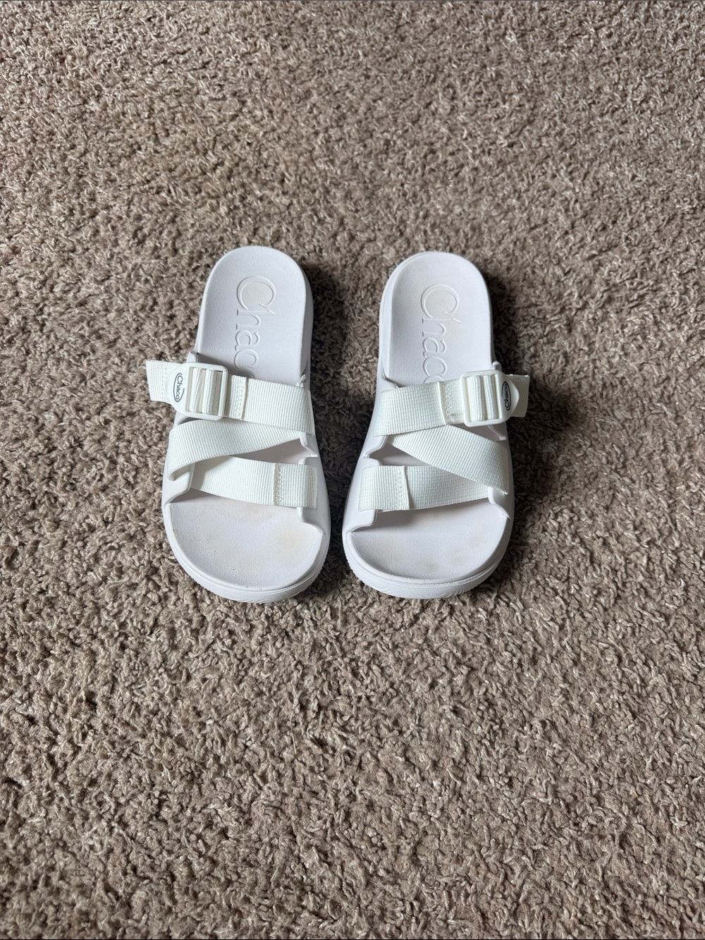 Chaco White Adjustable Slide Sandals